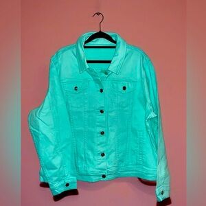 Mint green denim button up jacket